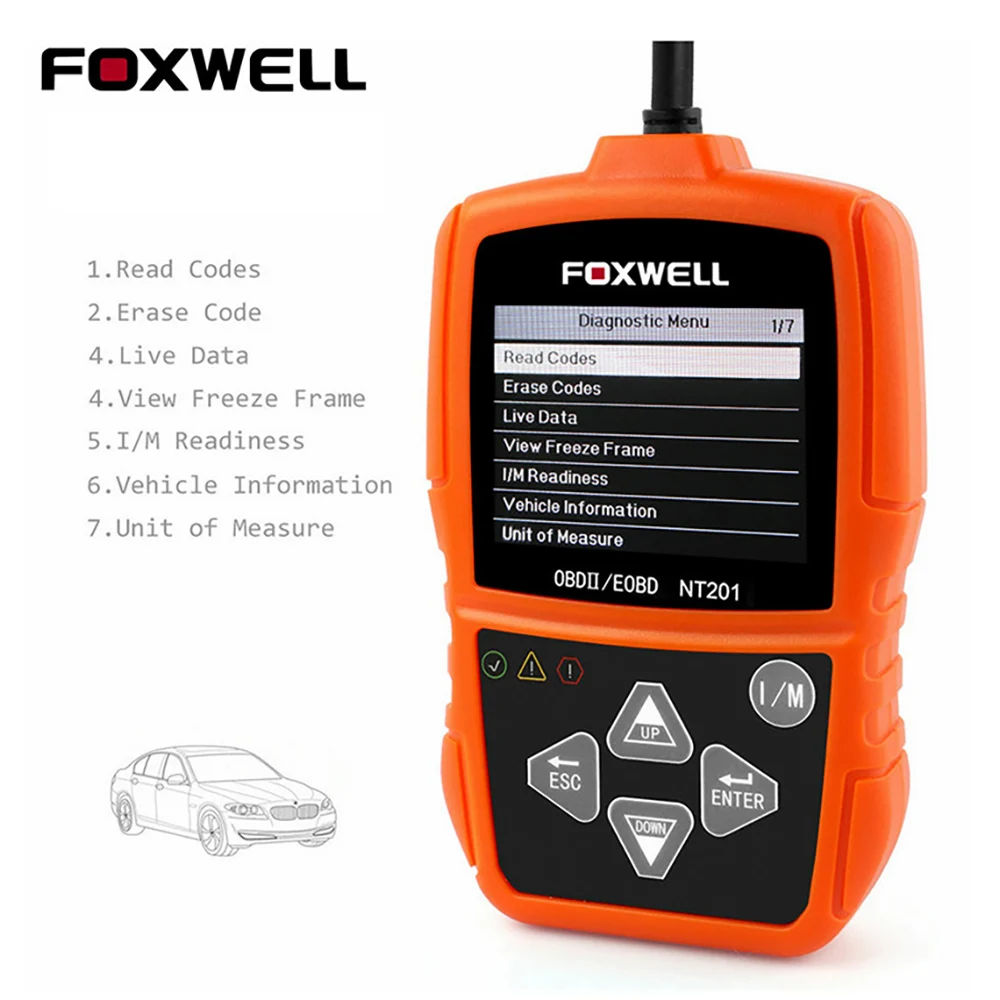 Foxwell NT201 EOBD OBD2 Car Automotive Scanner Engine Light Fault Code Readers I/M Readiness LIVE Data OBD2 Diagnostic Test Tool
Foxwell NT201 EOBD OBD2 Car Automotive Scanner Engine Light Fault Code Readers I/M Readiness LIVE Data OBD2 Diagnostic Test Tool