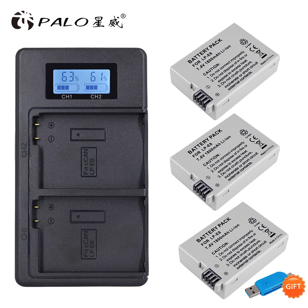 

PALO 100% Original LP-E8 LPE8 LP E8 Battery Batterie AKKU + LCD Dual Charger for Canon EOS 550D 600D 650D 700D X4 X5 X6i X7i T2i