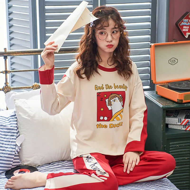 Pajamas Women's Cotton Long-sleeved Cotton Spring And Autumn Korean Style Cute Ladies Home Wear Cute Winter Sleepwear Suits
Pajamas Women's Cotton Long-sleeved Cotton Spring And Autumn Korean Style Cute Ladies Home Wear Cute Winter Sleepwear Suits