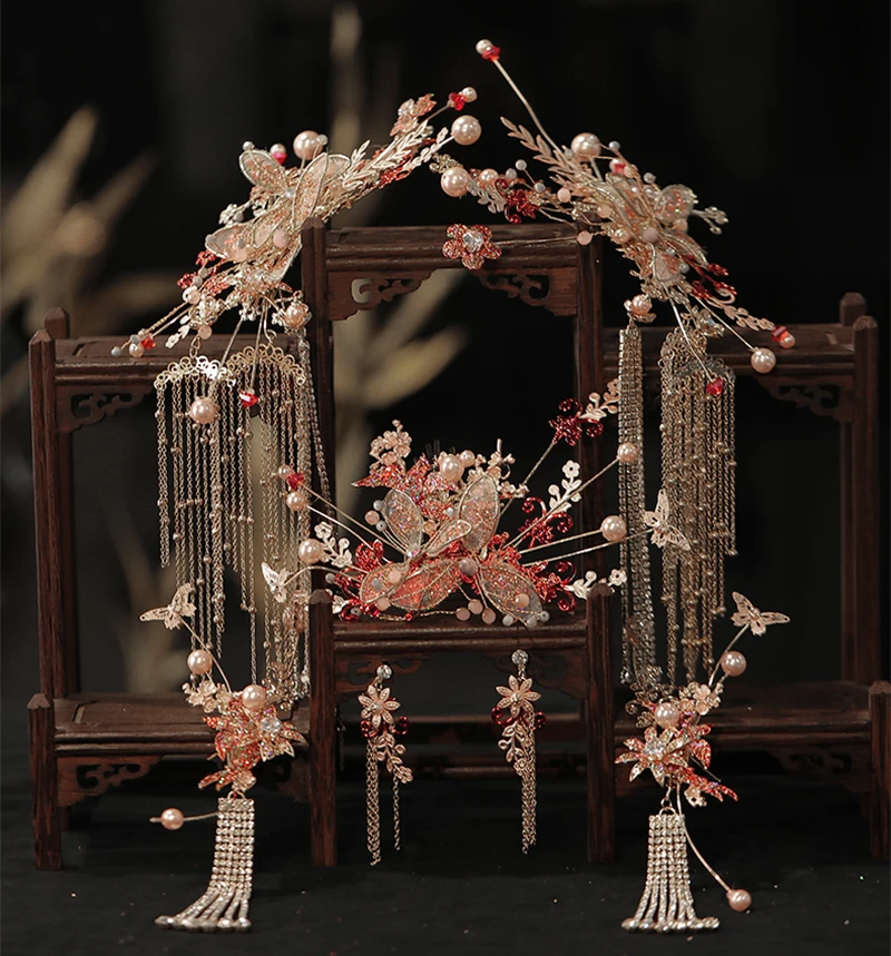 HIMSTORY Traditional Chinese Phoenix Hairpins Bridal Headdress with Earrings Gold Tassel Brides Wedding Jewelry Hair Accessories
HIMSTORY Traditional Chinese Phoenix Hairpins Bridal Headdress with Earrings Gold Tassel Brides Wedding Jewelry Hair Accessories