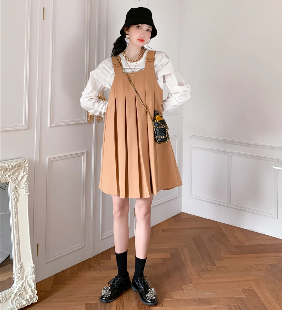 Kimotimo Pleated Strap Dress Women 2021 New Vintage Preppy Style Square Collar Loose Mid-length Dress Ins Spring All-match
Kimotimo Pleated Strap Dress Women 2021 New Vintage Preppy Style Square Collar Loose Mid-length Dress Ins Spring All-match