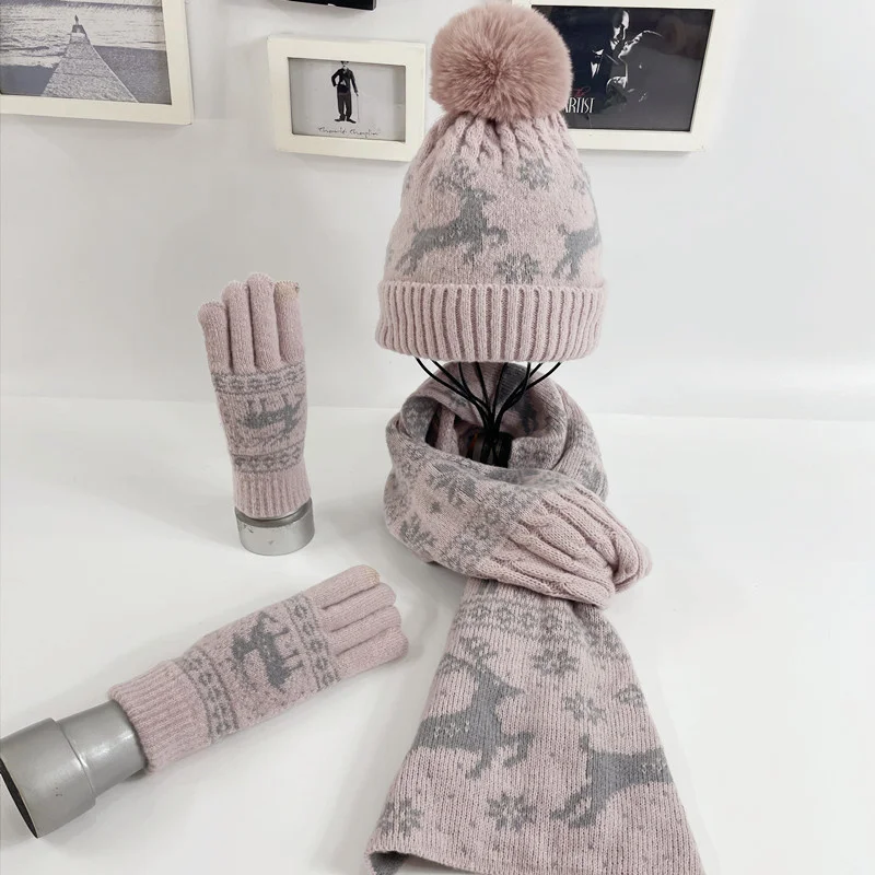 Christmas Winter knitted wool Plush hat scarf hat gloves one deer student thickened warm suit
Christmas Winter knitted wool Plush hat scarf hat gloves one deer student thickened warm suit