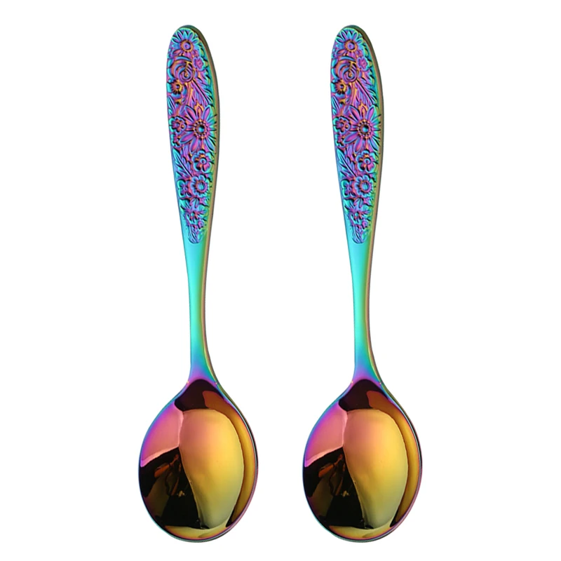 2 Pcs Spoon Set 304 Stainless Steel Tableware Mixing Spoons Dessert Spoon Long Handle Net Red Rose Round Head Dinner Spoon
2 Pcs Spoon Set 304 Stainless Steel Tableware Mixing Spoons Dessert Spoon Long Handle Net Red Rose Round Head Dinner Spoon