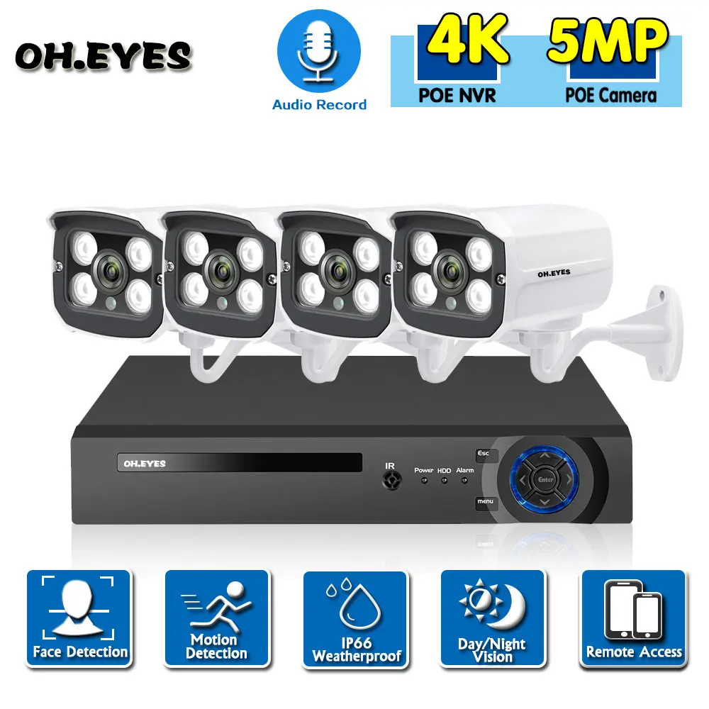 OH.EYES 4CH 4K Ultra HD POE Network Video Security System 8MP H.265+ NVR With 4pcs 5MP Weatherproof IP Camera CCTV Security Kit
OH.EYES 4CH 4K Ultra HD POE Network Video Security System 8MP H.265+ NVR With 4pcs 5MP Weatherproof IP Camera CCTV Security Kit