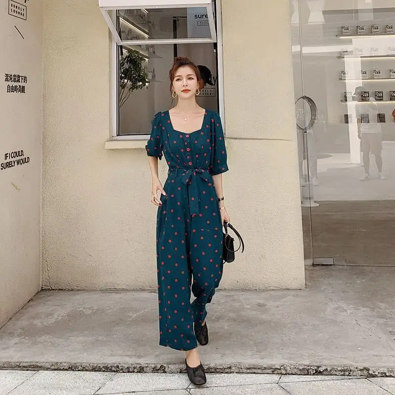 Summer Clothes Women Beach Holiday Long Jumpsuits Square Collar Lace-up Polka Dot Casual Short Sleeve Wide Leg Jumpsuit Y412
Summer Clothes Women Beach Holiday Long Jumpsuits Square Collar Lace-up Polka Dot Casual Short Sleeve Wide Leg Jumpsuit Y412