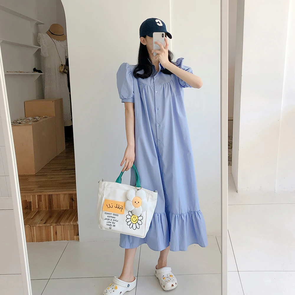 2021 Summer New Korean Fashion Temperament Lapel Single-breasted Puff Sleeve Ruffle Dress Loose Casual Simplicity Women's
2021 Summer New Korean Fashion Temperament Lapel Single-breasted Puff Sleeve Ruffle Dress Loose Casual Simplicity Women's