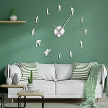 Golfers Large DIY Wall Clock Golf Player Mirror Stickers Giant Watch Golf Club Hanging Timepiece Sports Golfing Home Room Decor