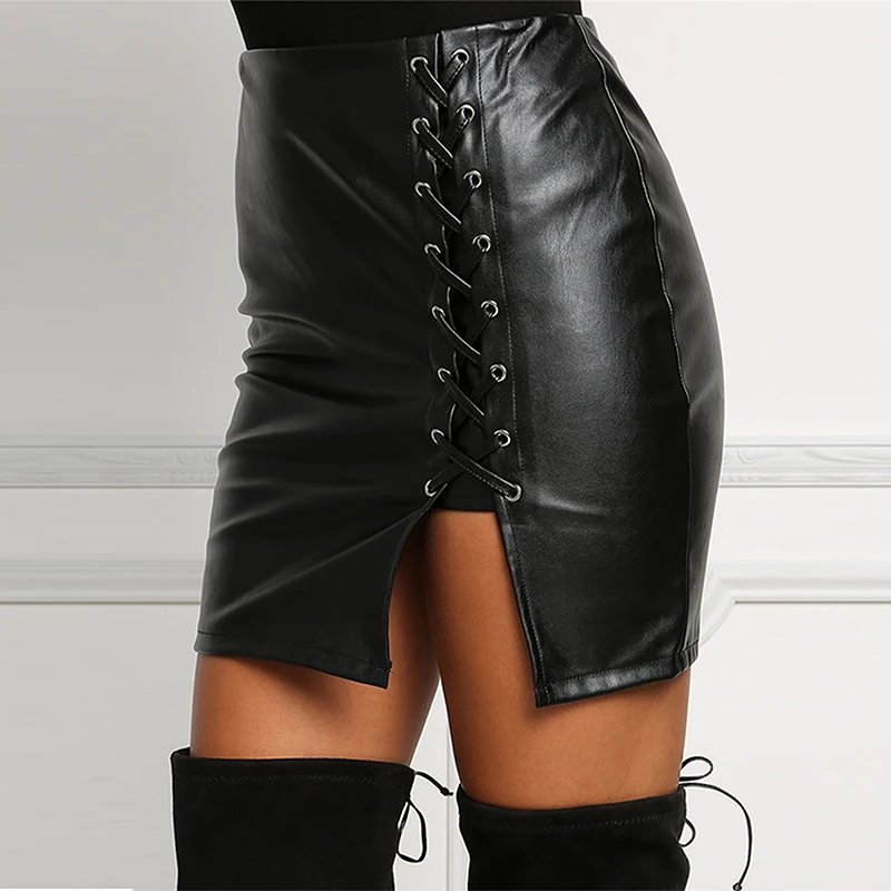 Women Side Split Pencil Skirts Black Lace Up PU Leather Skirts Vintage Bodycon High Waist Mini Skirt
Women Side Split Pencil Skirts Black Lace Up PU Leather Skirts Vintage Bodycon High Waist Mini Skirt