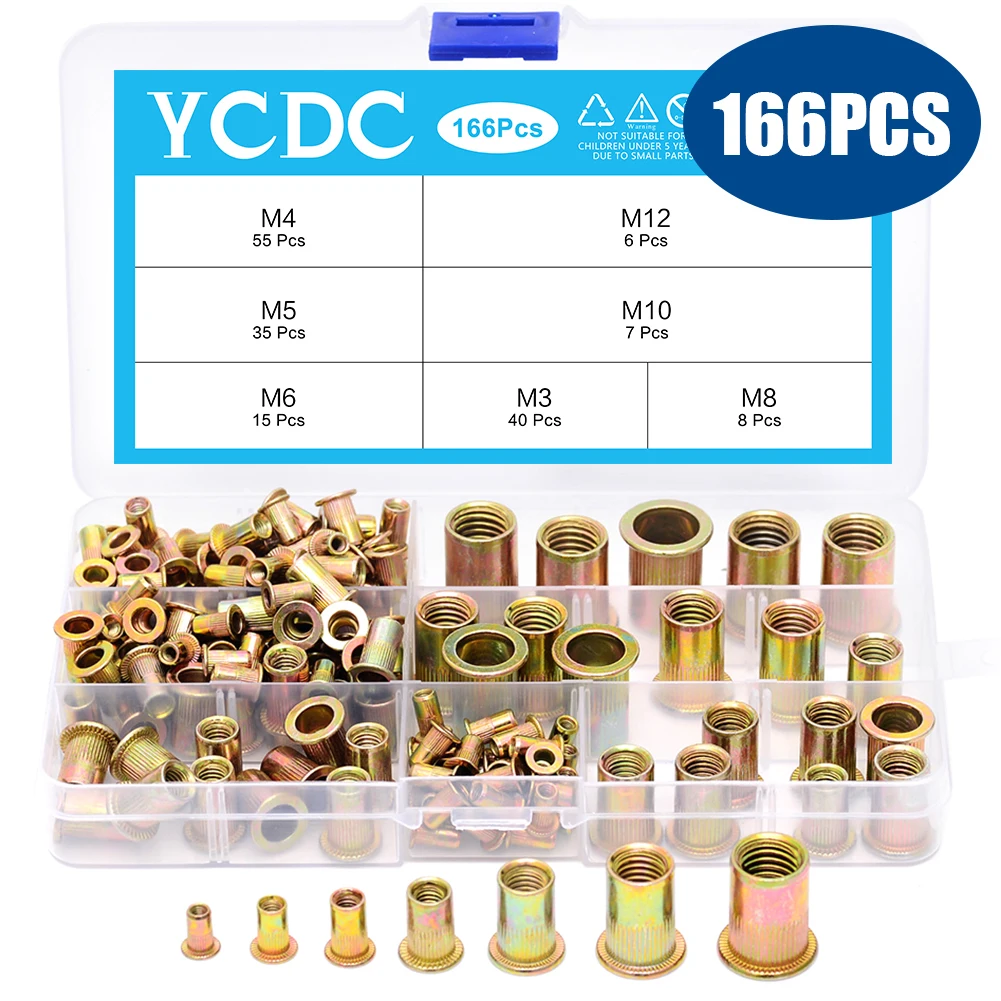 YCDC 166Pcs High quality Kit Rivet Nut Kit Zinc Steel Set Insert Knurling For Electrical Knurled Insert Nutsert Threaded M3-M12
YCDC 166Pcs High quality Kit Rivet Nut Kit Zinc Steel Set Insert Knurling For Electrical Knurled Insert Nutsert Threaded M3-M12