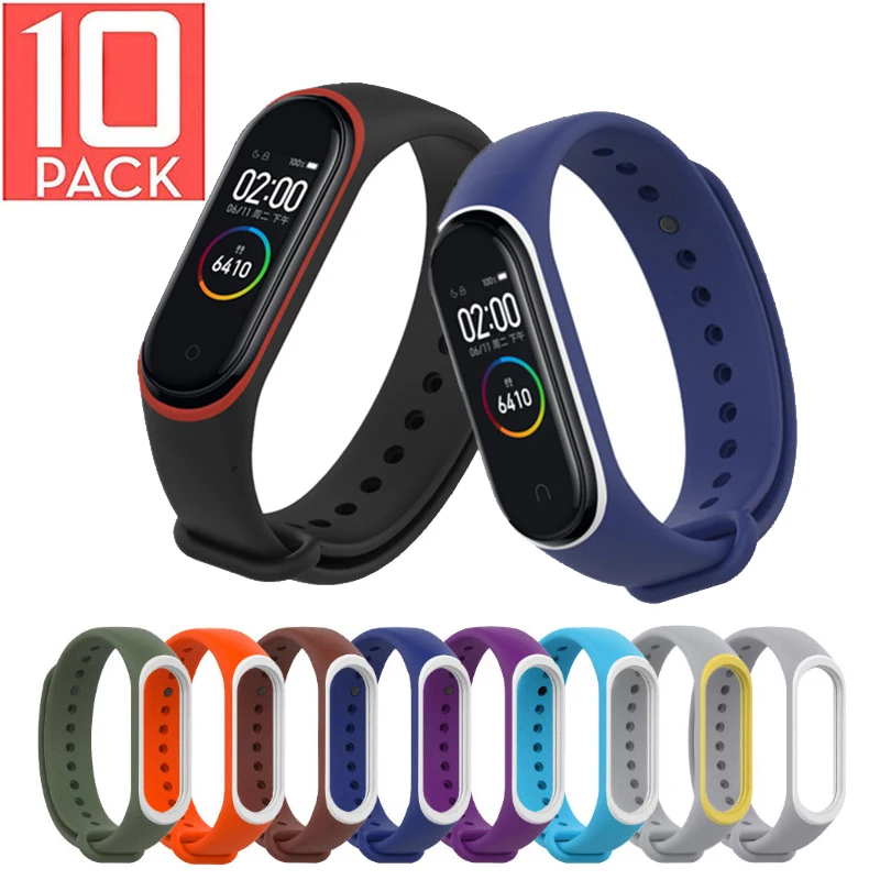 10 шт./упак. для Mi band 4 Ремешок Браслет Band 3 ремешок силиконовый аксессуары