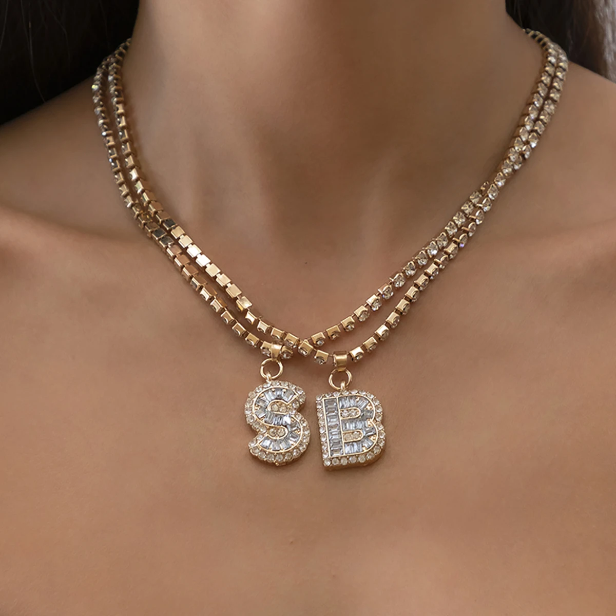 SHINX Shiny Rhinestone Letter Pendant Necklace for Women Punk Multilayered Chain Necklaces Female Fashion Jewelry 2021 Necklaces
SHINX Shiny Rhinestone Letter Pendant Necklace for Women Punk Multilayered Chain Necklaces Female Fashion Jewelry 2021 Necklaces