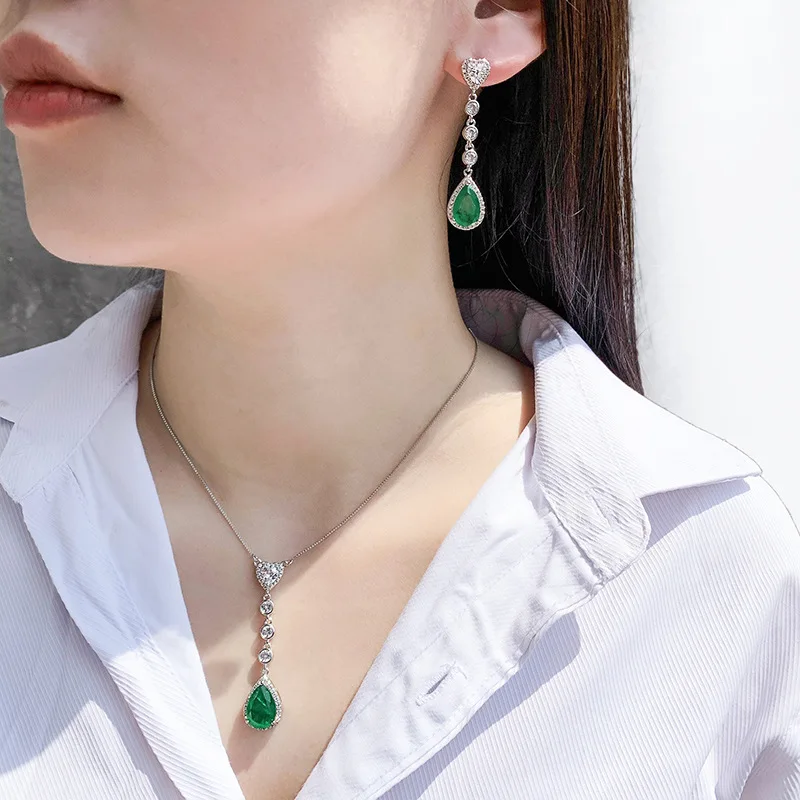 Wong Rain 925 Sterling Silver Created Moissanite Emerald Gemstone Earrings/Necklace Wedding Engagement Jewelry Sets Wholesale
Wong Rain 925 Sterling Silver Created Moissanite Emerald Gemstone Earrings/Necklace Wedding Engagement Jewelry Sets Wholesale