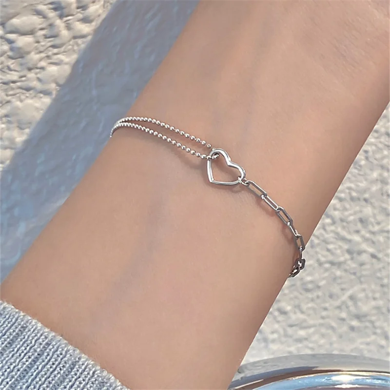 2021 трендовые серебряные 925 браслеты женские ювелирные изделия Сердце двухслойный браслет-цепочка для девочек юбилей Рождественский подарок 
2021 трендовые серебряные 925 браслеты женские ювелирные изделия Сердце двухслойный браслет-цепочка для девочек юбилей Рождественский подарок