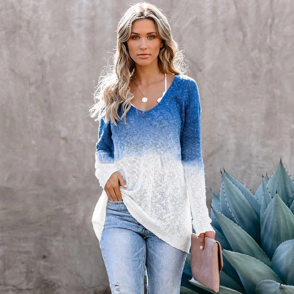 Women Gradient T-shirts Autumn New Fashion Long Sleeve V-neck Knitting Ladies Casual OL Tops Streetwear Clothes Roupas Femininas
Women Gradient T-shirts Autumn New Fashion Long Sleeve V-neck Knitting Ladies Casual OL Tops Streetwear Clothes Roupas Femininas