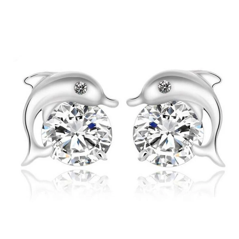 Dazzling Lovely Dolphin Shape Women's Earrings Silver New Cute Animal Shiny CZ Zircon Stud Earrings Fine Jewelry 
Dazzling Lovely Dolphin Shape Women's Earrings Silver New Cute Animal Shiny CZ Zircon Stud Earrings Fine Jewelry