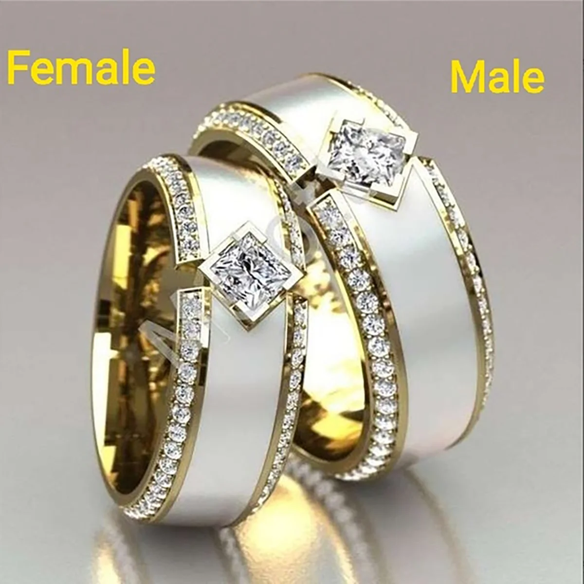 Qilimigu NEW Fashion Couple Rings His Hers - Romantic Solid 18K Yellow gold White Sapphire CZ Rings Bridal Wedding Ring
Qilimigu NEW Fashion Couple Rings His Hers - Romantic Solid 18K Yellow gold White Sapphire CZ Rings Bridal Wedding Ring