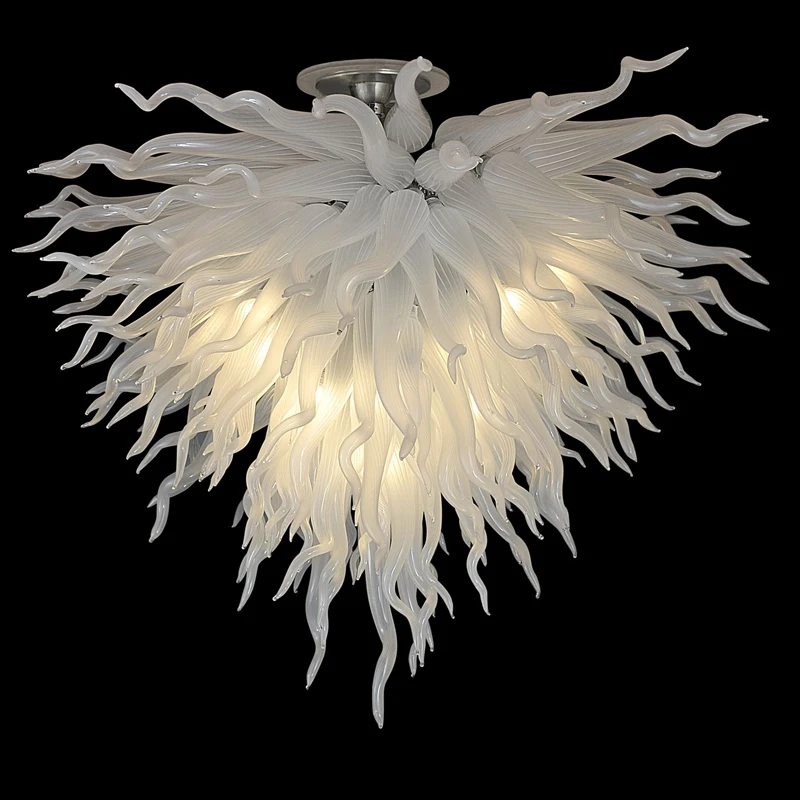 

100% Mouth Blown Murano Glass Art Chandelier Light LED Light Source 110V 240V White Glass Hanging Chandelier for Bedroom Decor