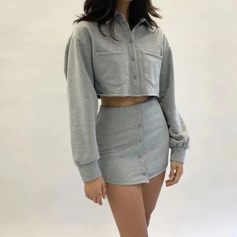 Summer Women's Suit 2021 Za Casual Long sleeve Single-breasted Short Tops+High waist Skirt 2 Pieces Set Female Fashion Pocket
Summer Women's Suit 2021 Za Casual Long sleeve Single-breasted Short Tops+High waist Skirt 2 Pieces Set Female Fashion Pocket