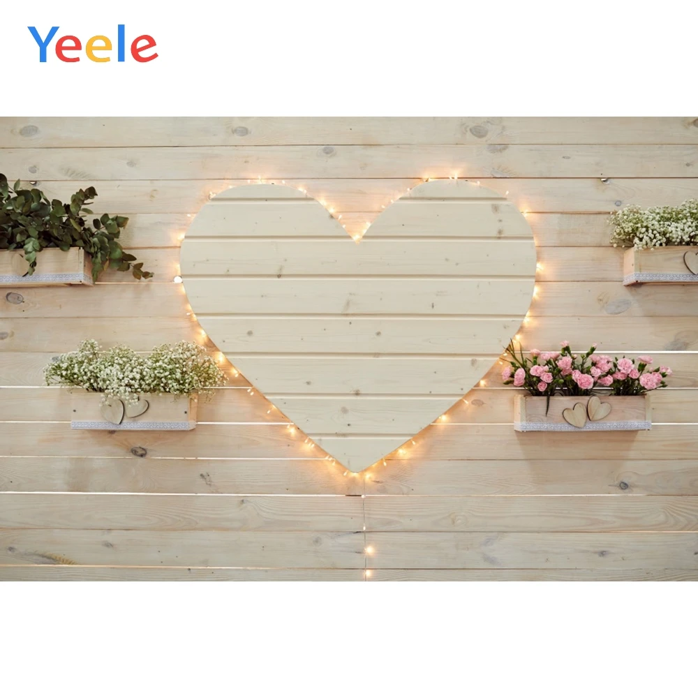 

Фон для фотосъемки Yeele с изображением сердца светильник Лой деревянной доски цветов на День Св. Валентина