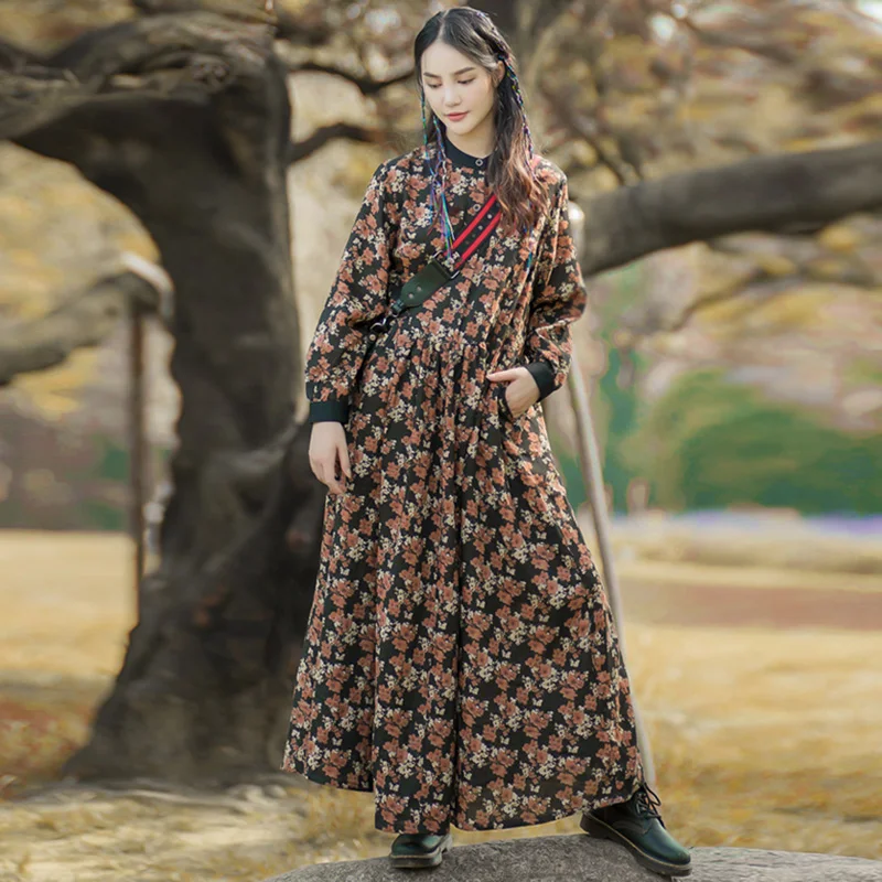 Johnature Women Vintage Dresses Cotton Linen Stand Long Sleeve Print Floral Dress 2021 Autumn New National Style Fashion Clothes
Johnature Women Vintage Dresses Cotton Linen Stand Long Sleeve Print Floral Dress 2021 Autumn New National Style Fashion Clothes