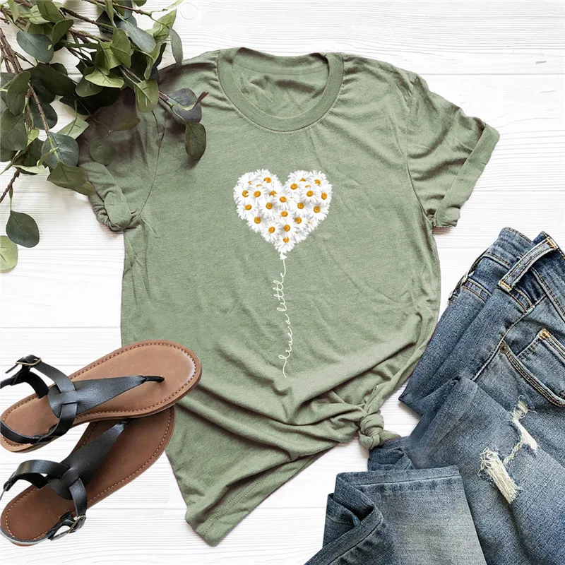 Plus Size T Shirt Little Daisies Heart Print White T-shirt O Neck Short Sleeve Tshirt 100%Cotton Tees Summer Tops for Women
Plus Size T Shirt Little Daisies Heart Print White T-shirt O Neck Short Sleeve Tshirt 100%Cotton Tees Summer Tops for Women