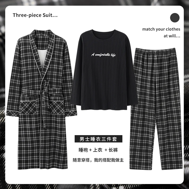 Spring Autumn 3 Piece Robe Sets Knitted Cotton Bathrobe Mens Kimono Bath Robes Plaid Dressing Gowns Sleepwear Loungewear Fashion
Spring Autumn 3 Piece Robe Sets Knitted Cotton Bathrobe Mens Kimono Bath Robes Plaid Dressing Gowns Sleepwear Loungewear Fashion