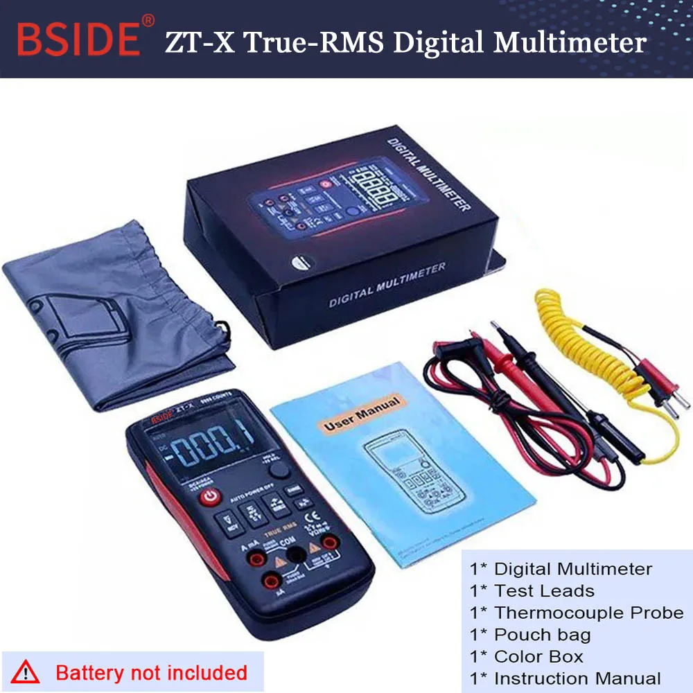 BSIDE ZT-X Digital Multimeter True RMS 9999 Counts 3 Lines Display Multimetro DMM DC/AC Voltmeter Ammeter Ohm HZ Temp Tester
BSIDE ZT-X Digital Multimeter True RMS 9999 Counts 3 Lines Display Multimetro DMM DC/AC Voltmeter Ammeter Ohm HZ Temp Tester