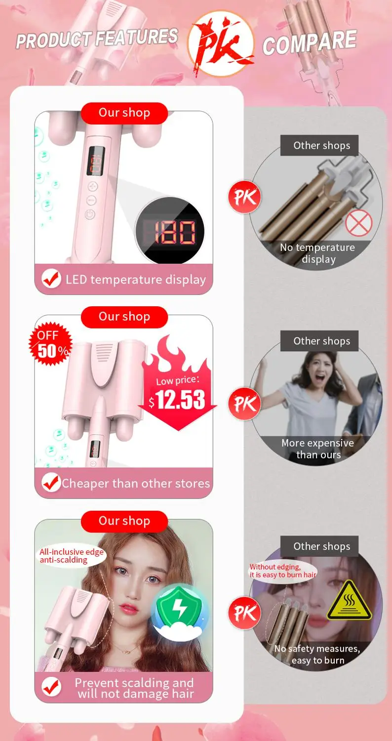Splint Titanium Automatic Ceramic Hair Curler 3 Barrels Big Waver Curling Iron Hair Curlers Rollers Styling Tools wave iron
Splint Titanium Automatic Ceramic Hair Curler 3 Barrels Big Waver Curling Iron Hair Curlers Rollers Styling Tools wave iron