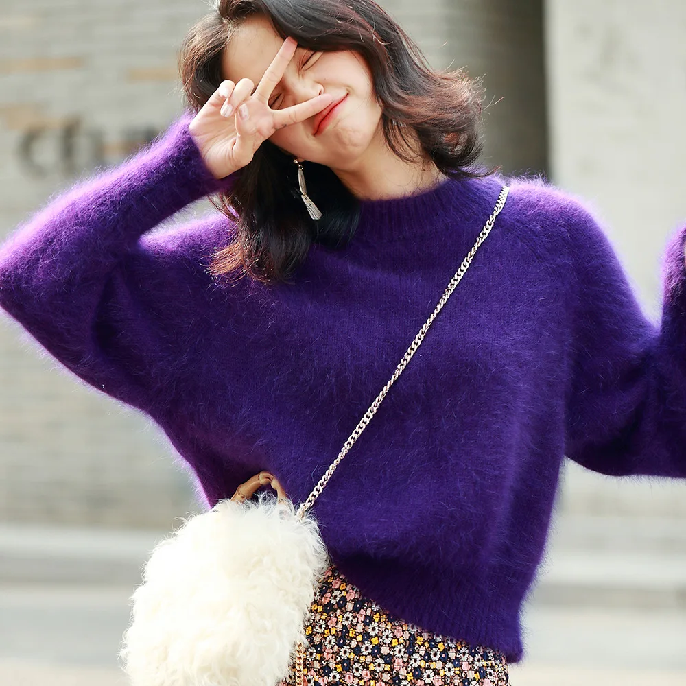 Winter Sweater Women Korean Cute Sweaters and Pullovers Purple Knitted Sweater Imitation Mink Wool Jumper Warm Pull truien dames
Winter Sweater Women Korean Cute Sweaters and Pullovers Purple Knitted Sweater Imitation Mink Wool Jumper Warm Pull truien dames