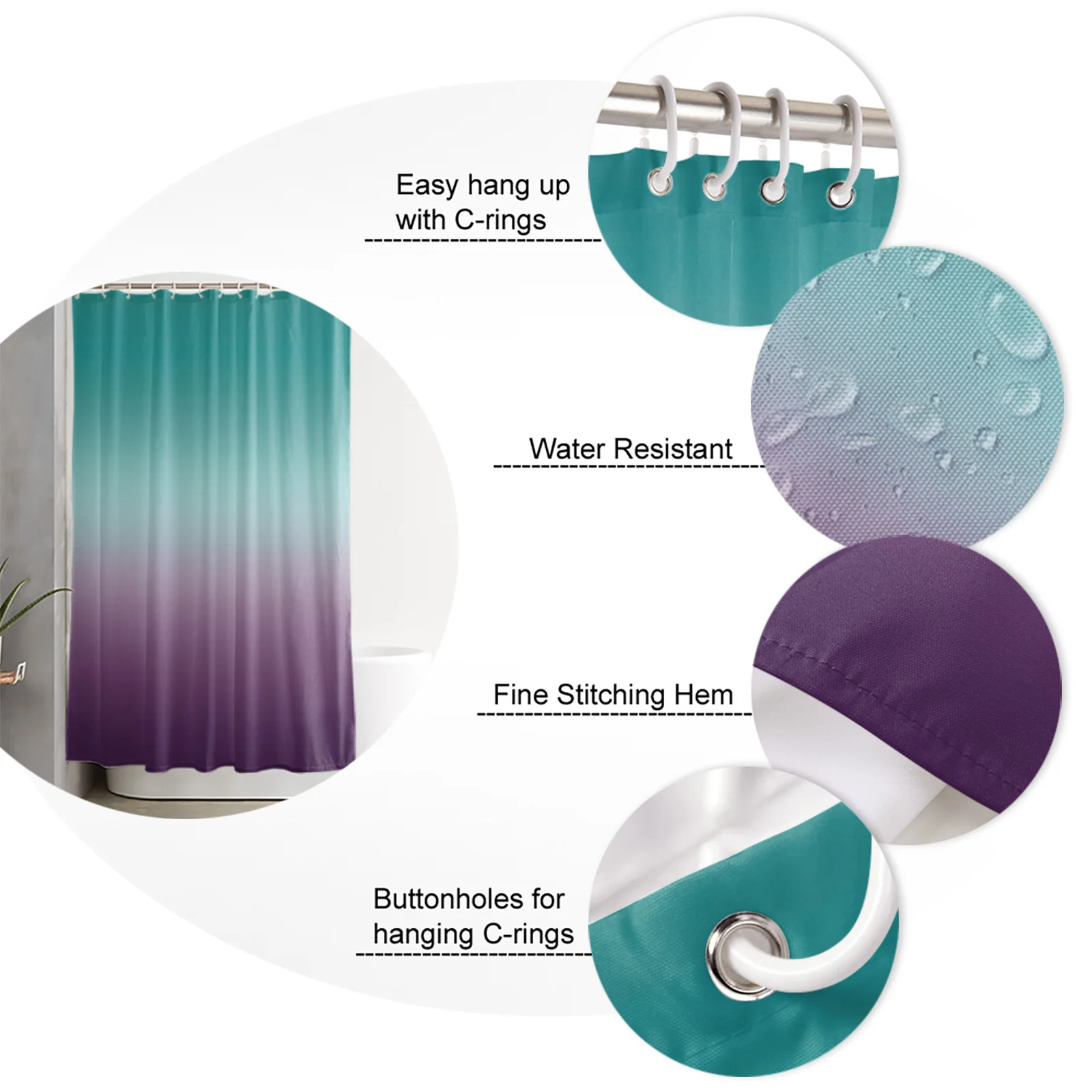 Cyan Turquoise Purple Gradient Shower Curtain Polyester Fabric Bathroom Home Decor Waterproof Shower Curtains with Hooks
Cyan Turquoise Purple Gradient Shower Curtain Polyester Fabric Bathroom Home Decor Waterproof Shower Curtains with Hooks