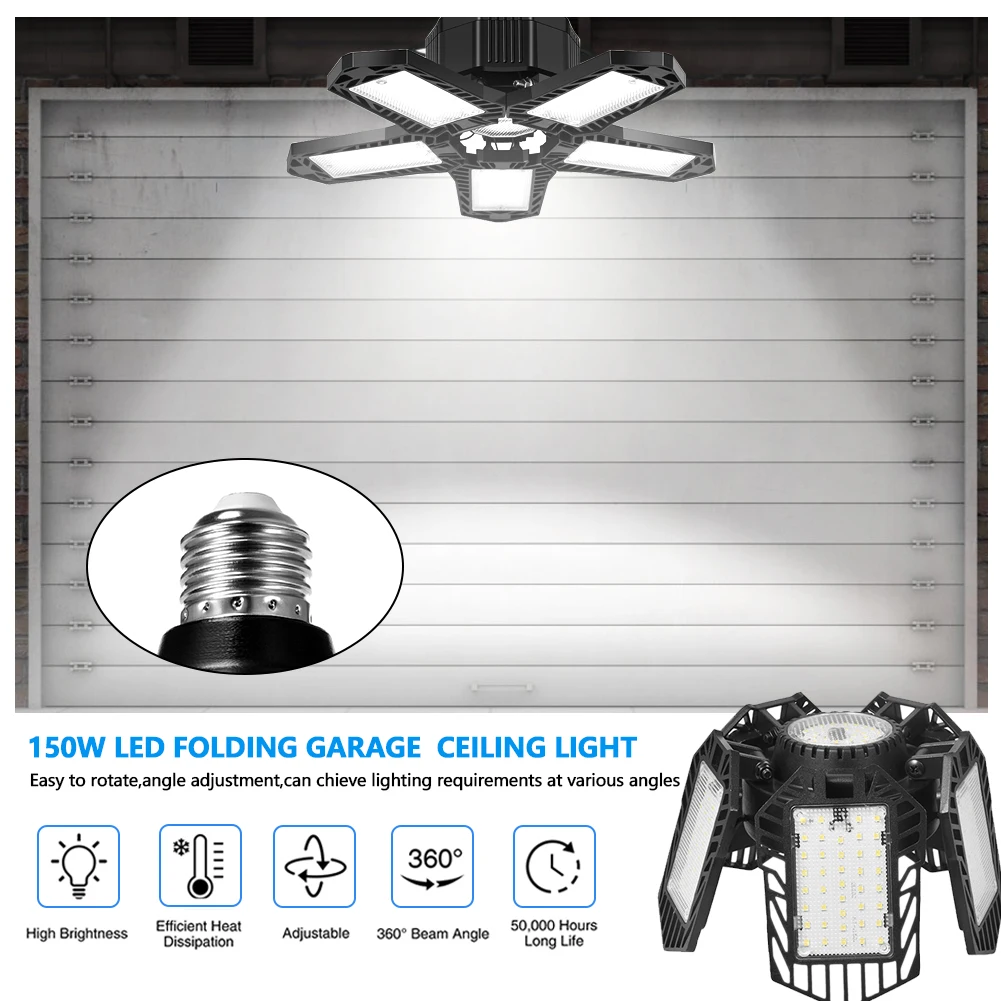 Led Garage Lights 2 Pack 150W 5 Leaf Adjustable Garage Light Deformable 15000LM Screw In Garage Light Bulb 5+1 Multi-Position
Led Garage Lights 2 Pack 150W 5 Leaf Adjustable Garage Light Deformable 15000LM Screw In Garage Light Bulb 5+1 Multi-Position