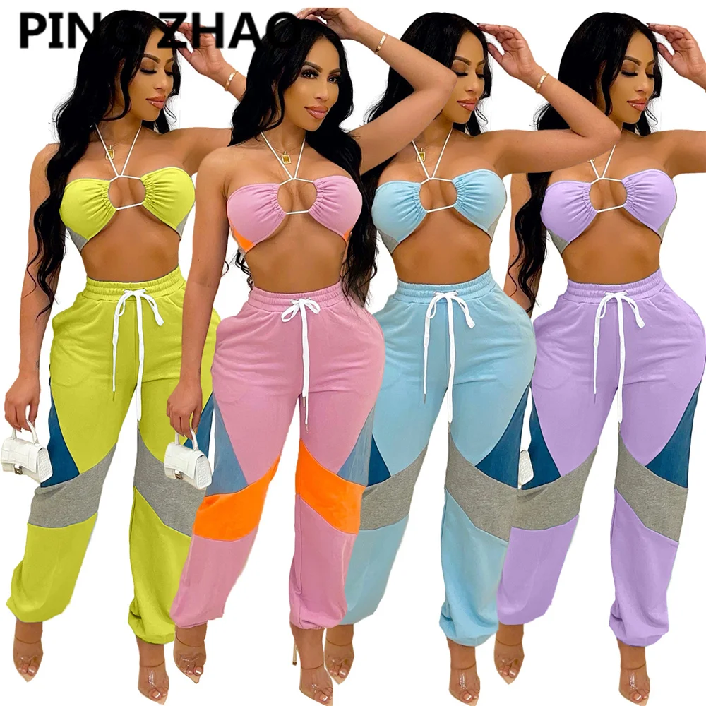 Комплект одежды женский летний из 2 предметов, цветной лоскутный топ с лямкой на шее и бюстгальтер и брюки на шнуровке, модный спортивный кос... 
Комплект одежды женский летний из 2 предметов, цветной лоскутный топ с лямкой на шее и бюстгальтер и брюки на шнуровке, модный спортивный кос...