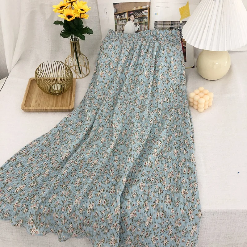 2021 Summer Vintage Floral Print Ruffle Pleated Long Skirts Women Korean Skirt Streetwear Drawstring Elastic Waist Midi Skirt
2021 Summer Vintage Floral Print Ruffle Pleated Long Skirts Women Korean Skirt Streetwear Drawstring Elastic Waist Midi Skirt
