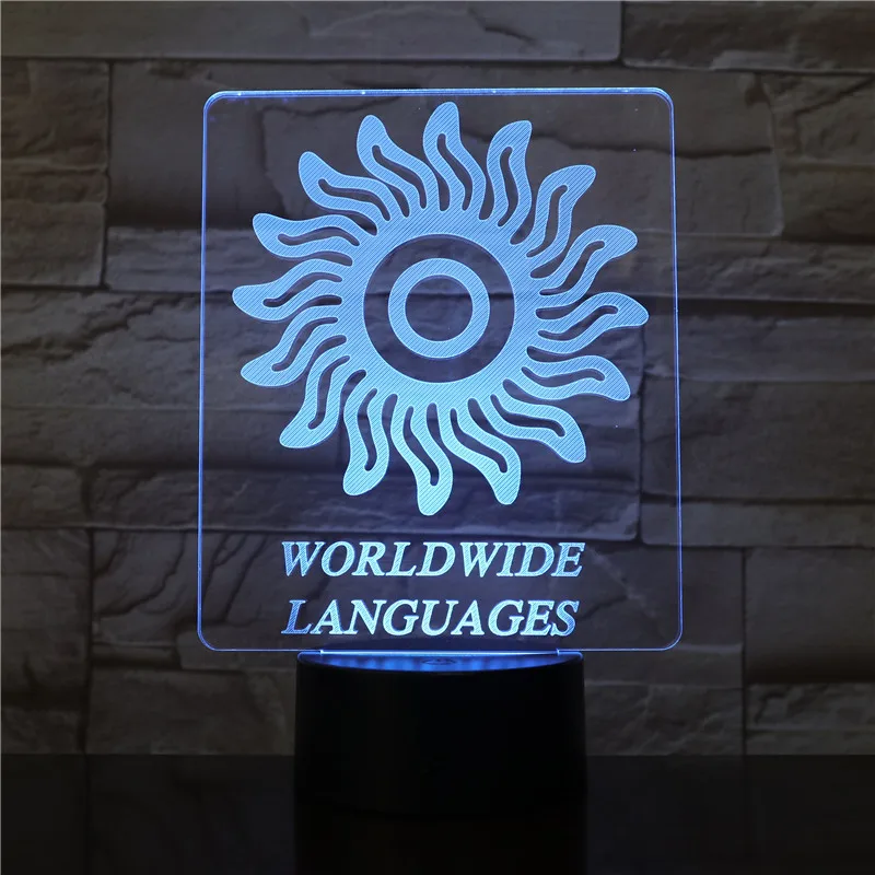 Woldwide Lanugages 3D lamp 7 Colors Change LED Light Acrylic Touch USB Lamp Room Table Desk Night Light Kid's Friends Gift 2916 
Woldwide Lanugages 3D lamp 7 Colors Change LED Light Acrylic Touch USB Lamp Room Table Desk Night Light Kid's Friends Gift 2916