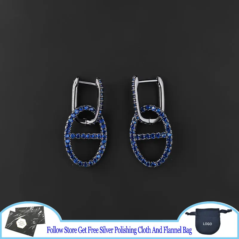 

S925 Sterling Silver Earrings Blue Sailor Earrings Buckle Pig Nose Ear Drop Charming Simple Exquisite Woman Luxury Brand Jewelry