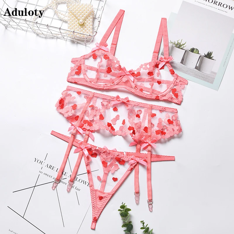 Aduloty Women's Erotic Underwear Thin Heart-Shaped Polka Dot Transparent Temptation Sexy Lingerie Underwire Bra Garter Belt Set
Aduloty Women's Erotic Underwear Thin Heart-Shaped Polka Dot Transparent Temptation Sexy Lingerie Underwire Bra Garter Belt Set