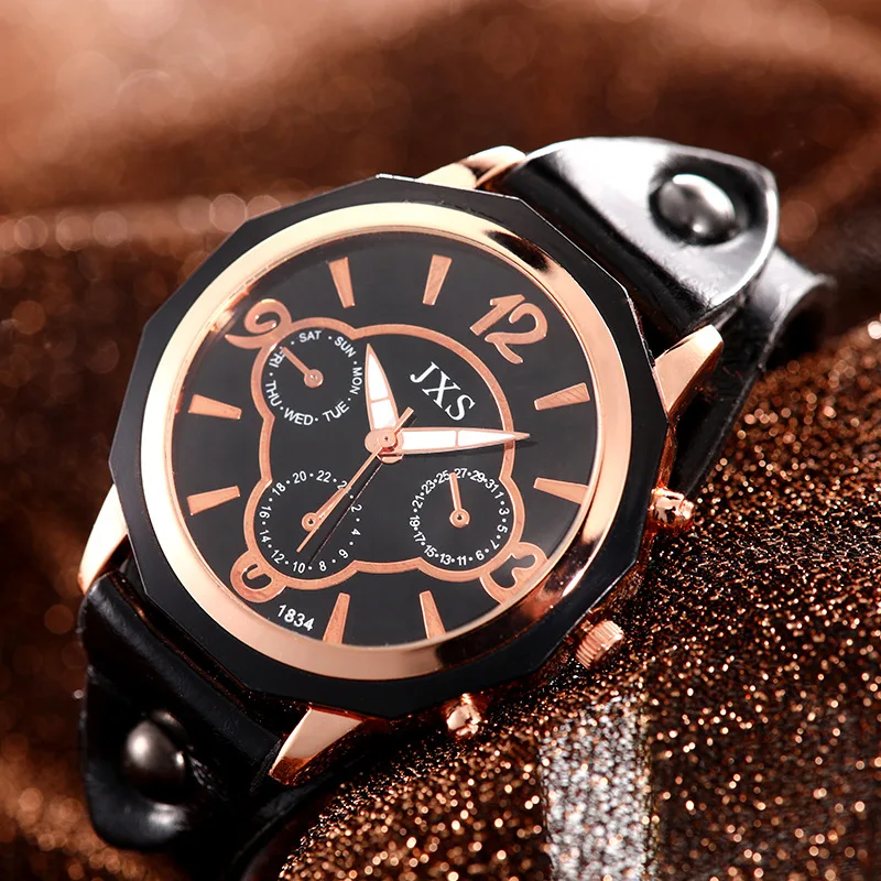 Часы женские кварцевые в винтажном стиле, модные повседневные наручные, в стиле панк из воловьей кожи, с 3 циферблатами, под платье 
Часы женские кварцевые в винтажном стиле, модные повседневные наручные, в стиле панк из воловьей кожи, с 3 циферблатами, под платье