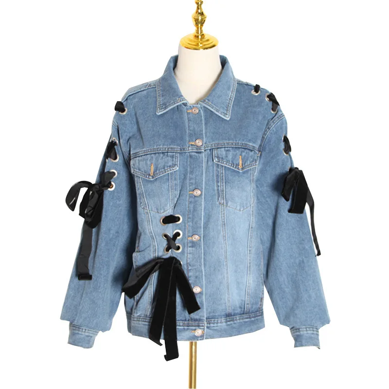 Contrast stitching lace-up denim jacket summer casual Joker lapel long sleeve straight coat women
Contrast stitching lace-up denim jacket summer casual Joker lapel long sleeve straight coat women