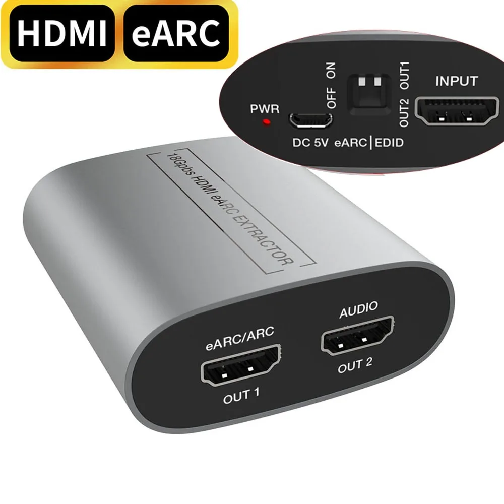 

18Gbps HDMI-Compatible eARC Extractor 2K/4K/60Hz Splitter Adapter Audio Extractor ARC Loop for Amplifier Soundbar Speaker HDTV