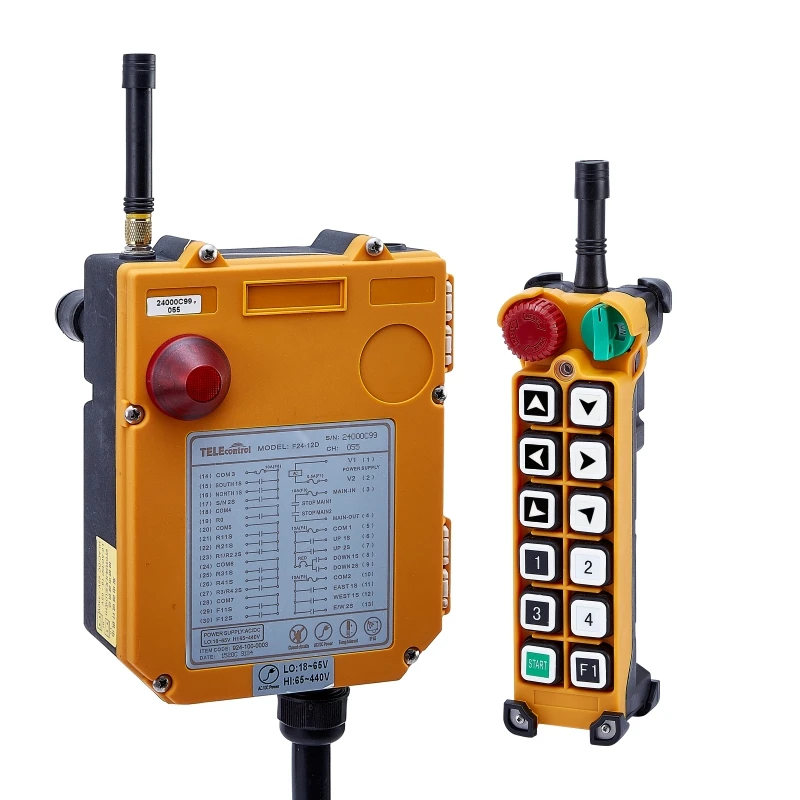 Telecontrol F24-12S industrial remote control 12 single speed key button for crane and hoist UHF 18-65V and 65-440V
Telecontrol F24-12S industrial remote control 12 single speed key button for crane and hoist UHF 18-65V and 65-440V