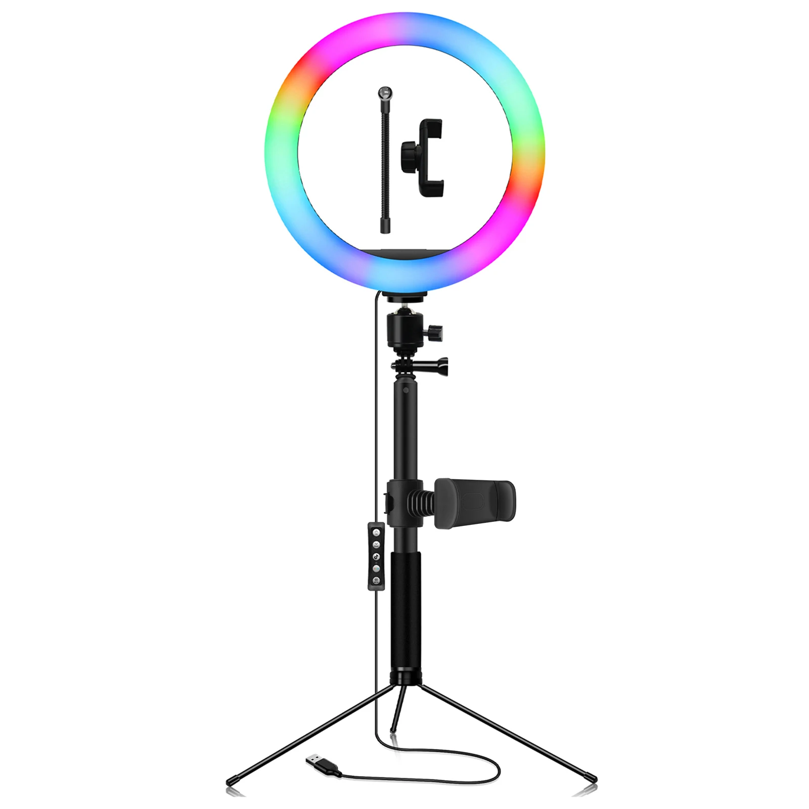 

12W 10" Selfie RGB LED Light with Tripod Stand Cellphone Holder Dimmable LED Light Set for Live Stream Photography