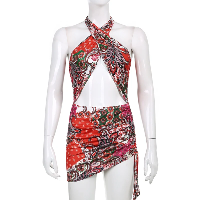 Womens Summer Fashion Flower Printing Halter Dress Sexy Hollow Bandage Backless Drawstring Tight Short Dress
Womens Summer Fashion Flower Printing Halter Dress Sexy Hollow Bandage Backless Drawstring Tight Short Dress