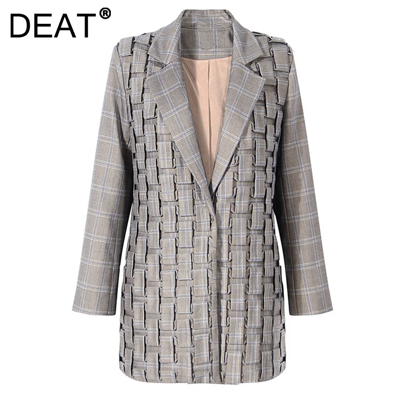 DEAT Women Gray Plaid Pleated Big Size Blazer New Lapel Long Sleeve Loose Fit Jacket Fashion Tide Spring Autumn 2021 1DE0954 
DEAT Women Gray Plaid Pleated Big Size Blazer New Lapel Long Sleeve Loose Fit Jacket Fashion Tide Spring Autumn 2021 1DE0954