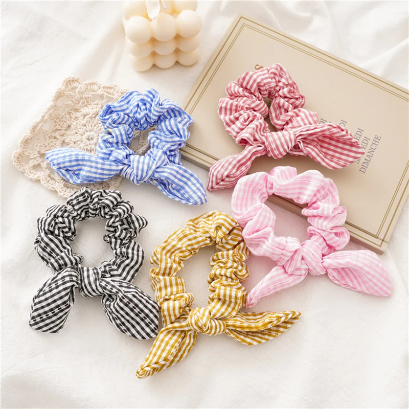 

Bunny Ears Hair Scrunchies Elastic Hair Bands Striped Hair Ties Bowknot Scrunchie Sweet Ponytail Holder Girls Hair Accessories