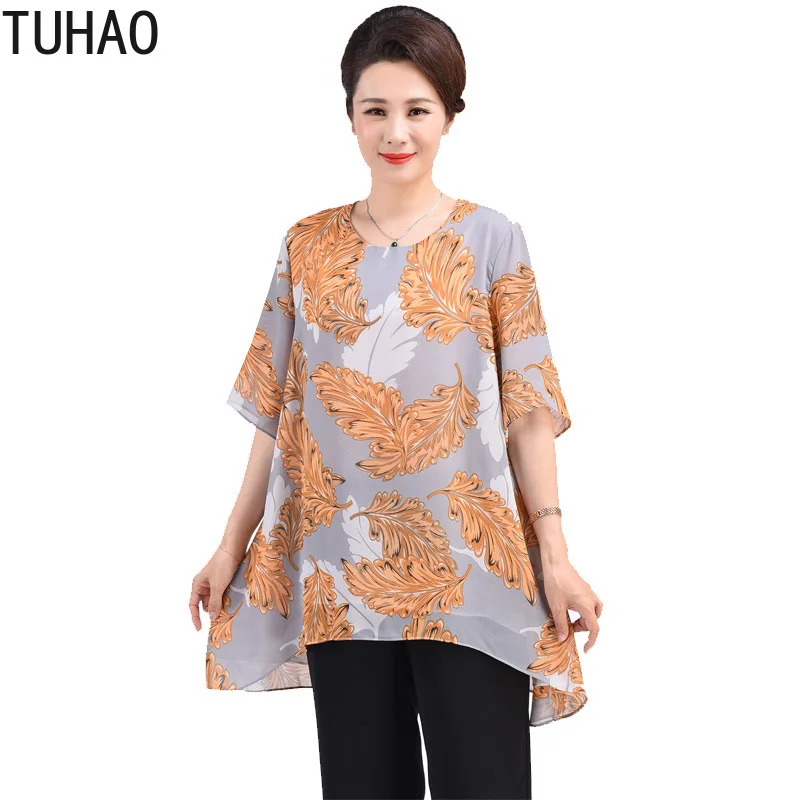 

TUHAO 9XL 8XL 7XL 6XL Oversized Middle-aged Blouse Shirt Loose Mid-length Chiffon Shirt Fat Mother Summer Blouses Tops WM06