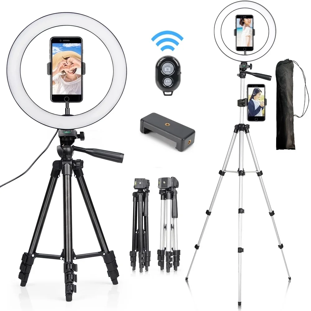 10'' LED Selfie Ring Light with Lightweight Lighting Stand MobileTripod Photography Lighting for Makeup Youtube Phone Holder
10'' LED Selfie Ring Light with Lightweight Lighting Stand MobileTripod Photography Lighting for Makeup Youtube Phone Holder