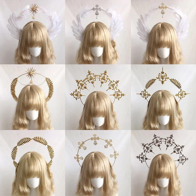 

2022 Halo Crown Headpiece Gothic Lolita KC Headdress Angel Feather Wings Halo Goddess Headband Headdress Accessories