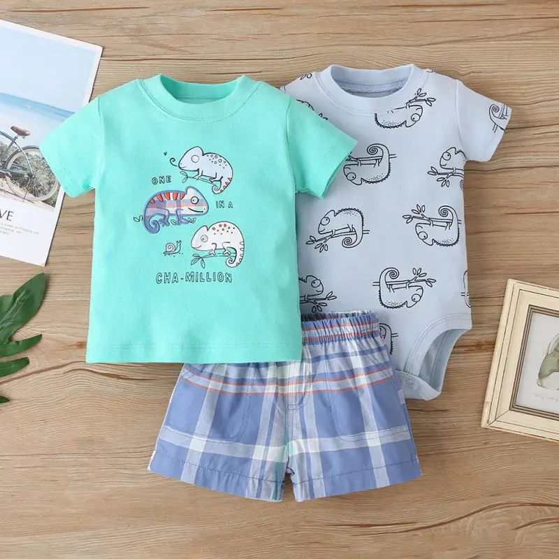Baby Romper Sets Cartoon Dinosaur T-shirt With Romper+Short Toddle Kid Summer Leisure Sports Baby Boy Outfits Newborn Children
Baby Romper Sets Cartoon Dinosaur T-shirt With Romper+Short Toddle Kid Summer Leisure Sports Baby Boy Outfits Newborn Children