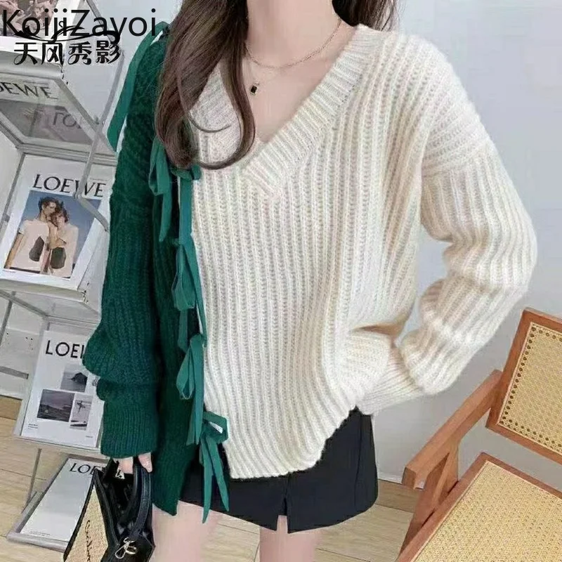 Koijizayoi Japanese style Knitted Bandage Sweaters Women V Neck Long Sleeve Pullovers 2022 Autumn Baggy Loose Jumper Streetwear
Koijizayoi Japanese style Knitted Bandage Sweaters Women V Neck Long Sleeve Pullovers 2022 Autumn Baggy Loose Jumper Streetwear