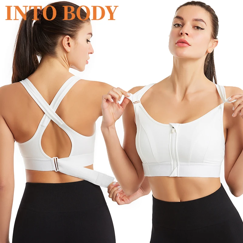 

Women Zipper Sports Bras Plus High Quality Size 5XL Wirefree Padded Push Up Tops Lady Girls Breathable Fitness Run Gym Yoga Vest